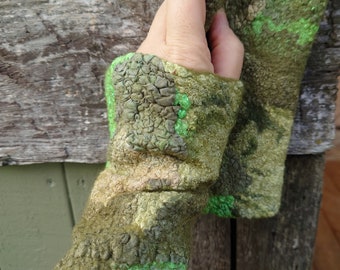 Wool fingerless mittens, olive green wool gloves, warm gift for her