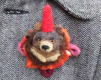 Felted bear brooch Needle felted bear pin Felted wool jewelry