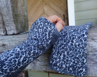 Leopard Print, Nuno Felt Gloves for Women, Wool Arm Warmers, Unique Gift for Her