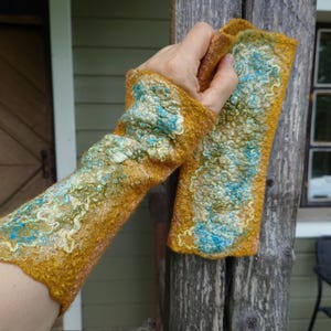 Hand Felted Mittens, Boho Merino Gloves for Women