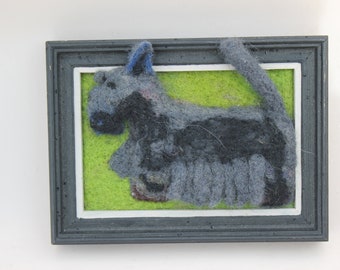 Scottish terrier art, wool picture, needle felting, 3 dimensional felted picture