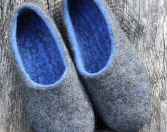 Felted wool slippers Handmade MEN HOME SHOES Charcoal grey slippers