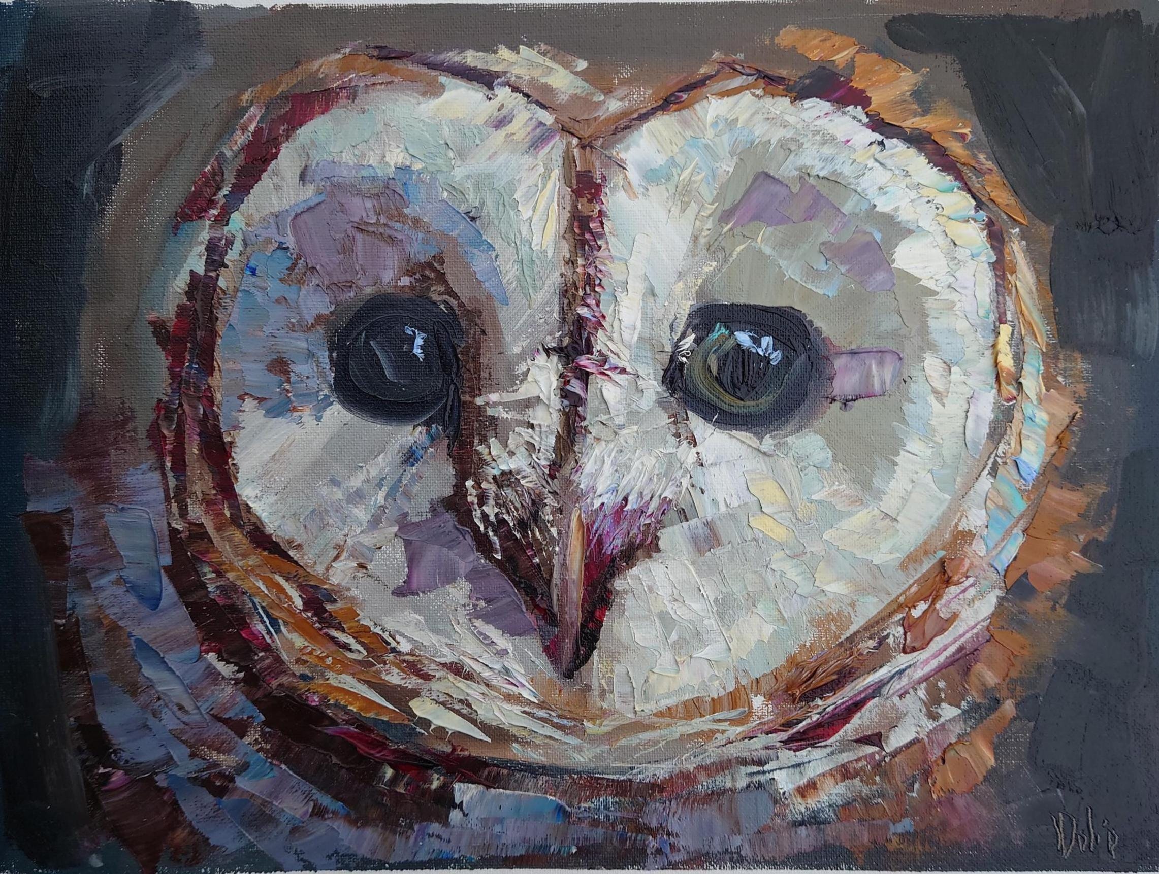 Original Owl Oil Painting, Heavy Impasto Woodland Bird Canvas Art 30x40 cm -  Barn Owl