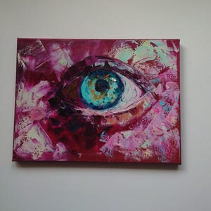 Original Eye Oil Painting, Turquoise Iris Portrait 30x40 cm - The Radiant Ruby Gaze