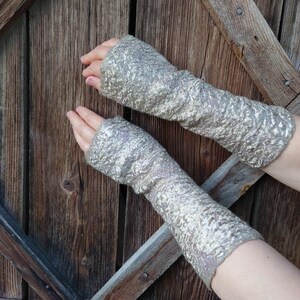 Long felt fingerless gloves, wool wrist warmers, felt wool accessory for women image 5