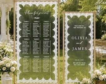 Custom Lace Wedding Seating Chart Sign, Modern Wedding Fabric Linen For Boho Ceremony Bridal Shower Wedding Ceremony Lace Seating Chart