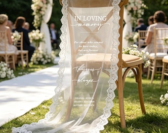 Custom Lace Wedding Memorial Chair Sign – Reserved Banner for Loved Ones, In Loving Memory Chair Sign, Remembrance Ceremony Decor