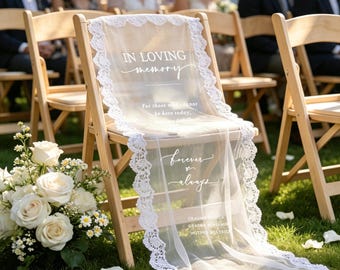 Custom Lace Wedding Memorial Chair Sign – Reserved Banner for Loved Ones, In Loving Memory Wedding Chair Sign, Remembrance Ceremony Decor