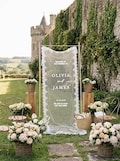 Sheer Lace Wedding Welcome Sign, Personalized Romantic Wedding Banner, Fabric Ceremony Reception Signage, Custom Wedding Decor