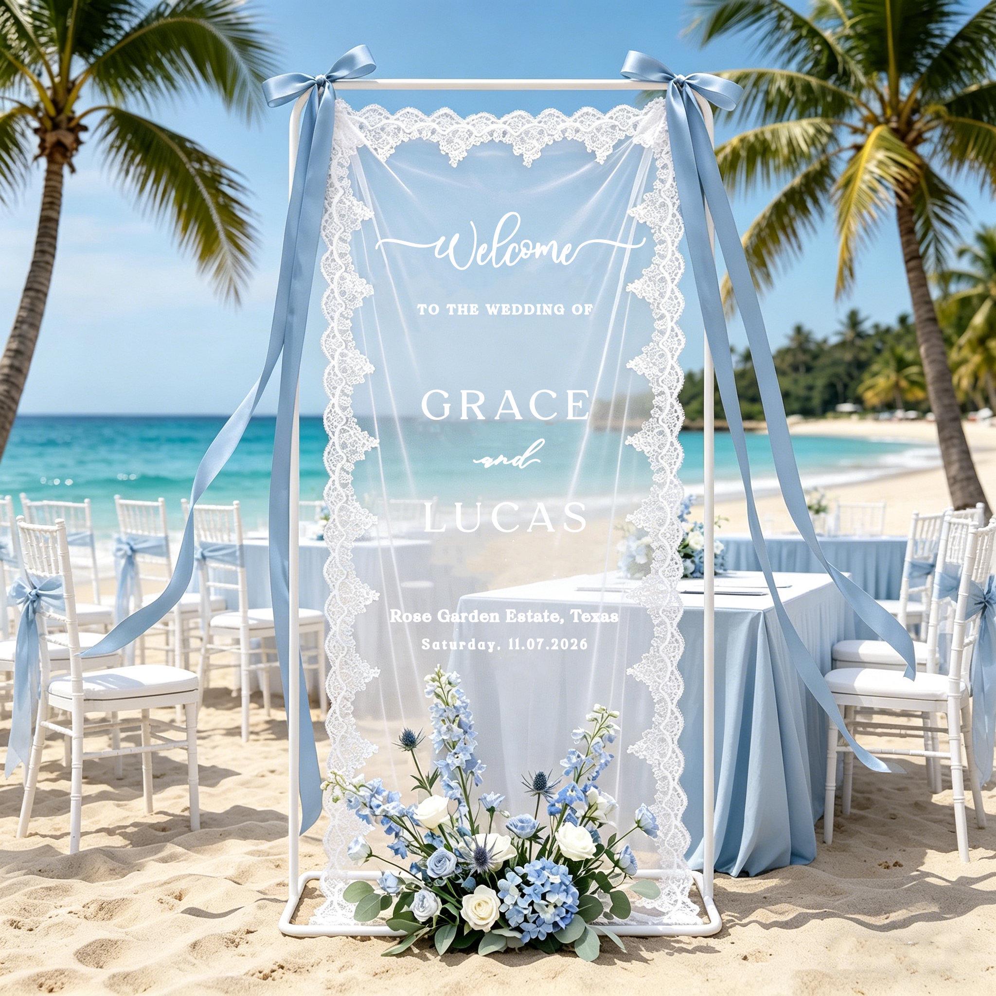 Outdoor Lace Wedding Welcome Sign, Custom Romantic Wedding Banner ...