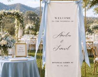 Personalized Linen Wedding Welcome Sign, Custom Fabric Banner, Wedding Decoration, Engagement Party Sign, Fabric Ceremony Sign