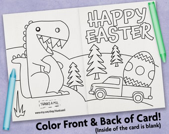 Easter Coloring Card | Printable Card for Child | Coloring Card with Envelope | Print and Color | Cute Dinosaur Card | Truck Coloring Page
