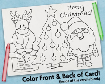 Cute Santa Coloring Christmas Card | Printable Card with Envelope |Christmas Coloring Page