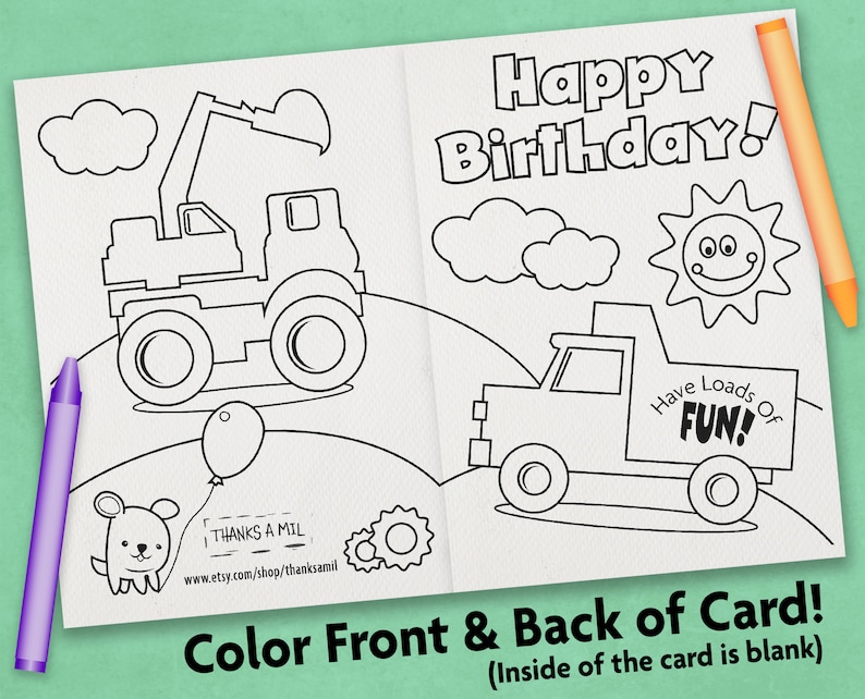 happy birthday coloring card printable card for child etsy