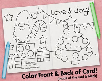 Cute Christmas Tree Coloring Card | Printable Card with Envelope |Christmas Coloring Page