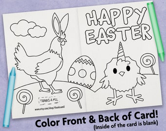 Easter Coloring Card | Printable Card for Child | Coloring Card with Envelope | Print and Color | Cute Chick Card | Rooster Coloring Page