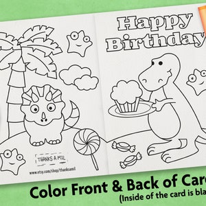 cartão para colorir do feliz aniversario | Cartão imprimível para criança | Cartão para colorir com envelope | Imprimir e Colorir | Dinossauro
