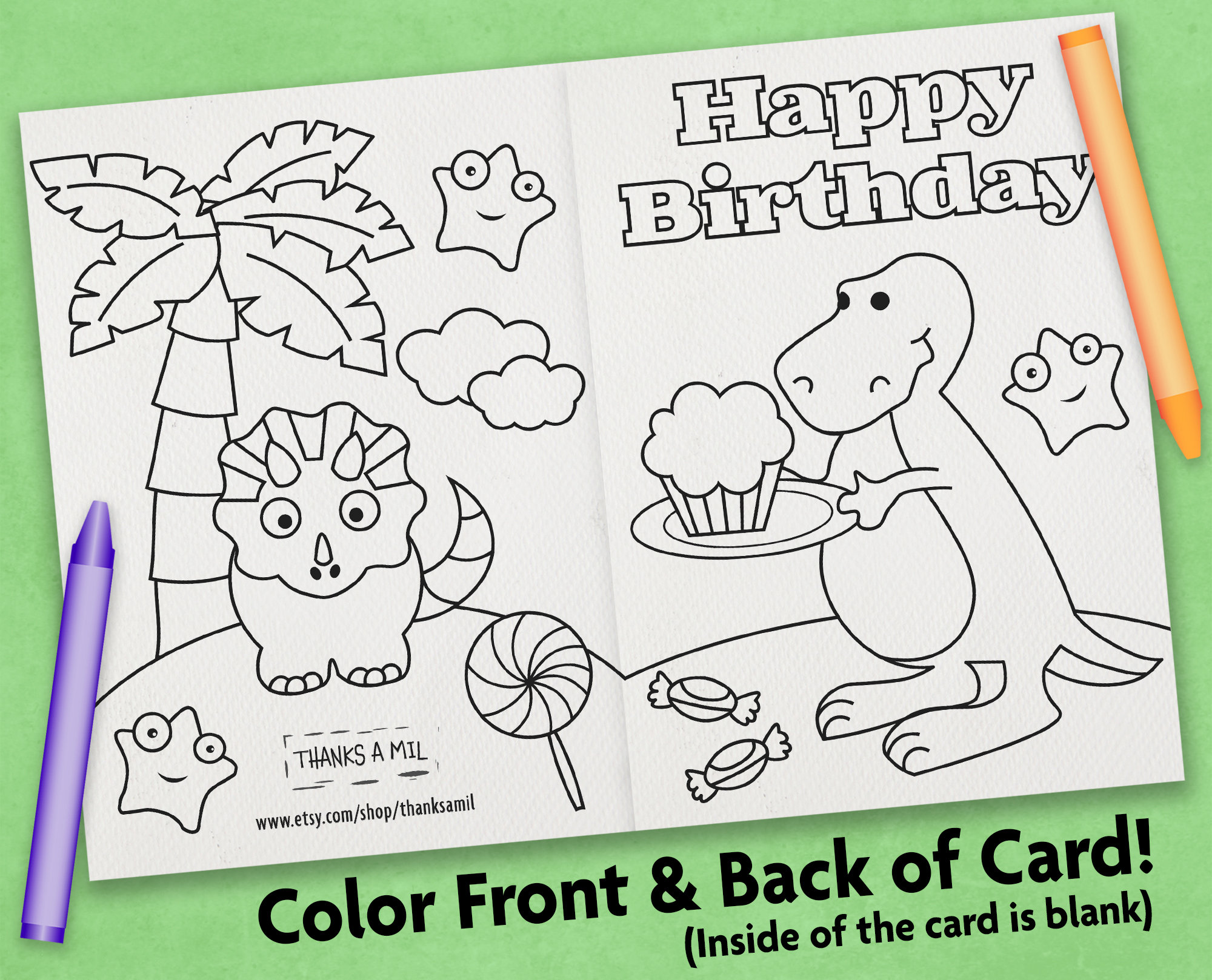 happy-birthday-coloring-card-printable-card-for-child-coloring-card-with-envelope-print-and-color-dinosaur-etsy