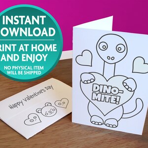 Dinosaur Coloring Valentines Card: Printable with Envelope (Digital Download)