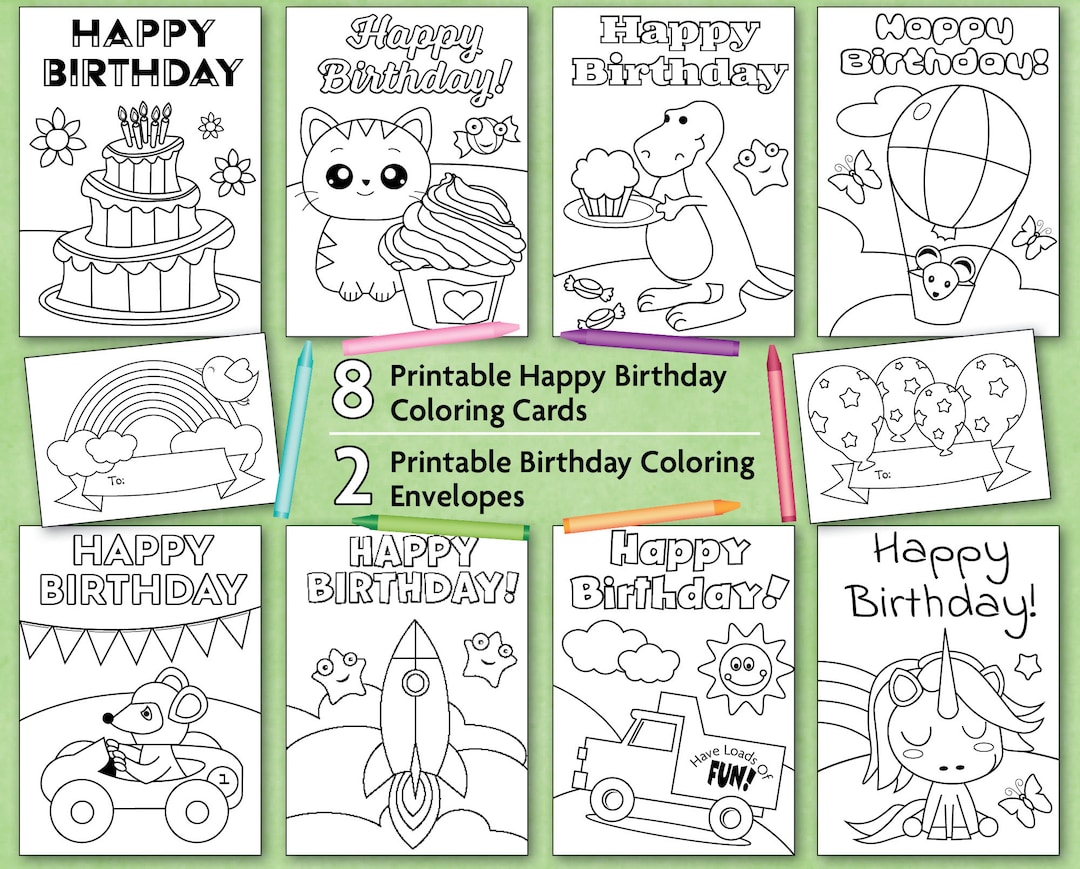 Happy Birthday Coloring Card Set  Printable Card for Child