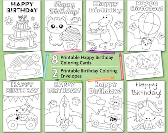 Happy Birthday Coloring Card Set | Printable Card for Child | Coloring Card with Envelope | Print and Color | Pack Set