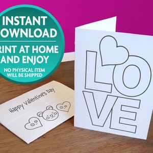 Leuke Valentijnsdag kleurkaart | Afdrukbare kaart met envelop