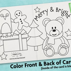 Cute Bear Coloring Christmas Card | Printable Card with Envelope |Christmas Coloring Page