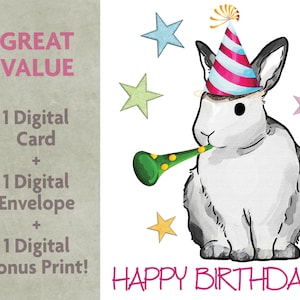 Carte d'anniversaire drôle imprimable | Carte d'anniversaire lapin | Art mural imprimable | Coffret cadeau numérique | Lapin mignon
