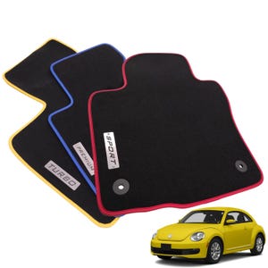 Black Carpet Floor Mats With Yellow Trim – Universal For VW Beetle