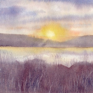 Digital download Fine Art Watercolour &quot;Sunset over Stornoway&quot; Scottish Landscape | Print at home | Printable wall art