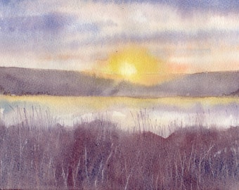 Digital download Fine Art Watercolour "Sunset over Stornoway" Scottish Landscape | Print at home | Printable wall art