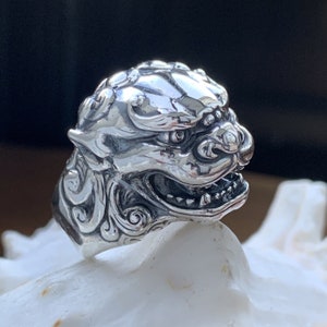 Giant asian foo dog ring 925 sterling silver shisha dog all sizes