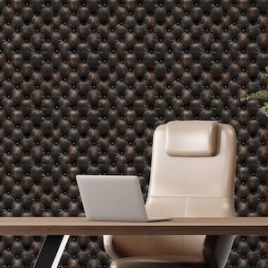 Black Buttoned Leather Texture Wallpaper: Chic Office Wall Mural