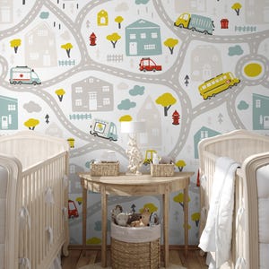 Traffic Map Nursery Wallpaper: Peel and Stick Kids Room Decor