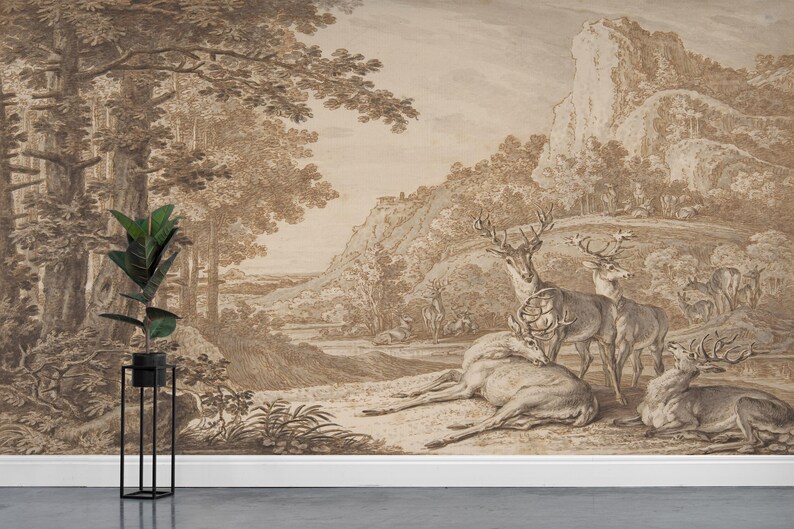 Vintage Landscape Wallpaper, Countryside Peel and Stick Wall Mural - Etsy
