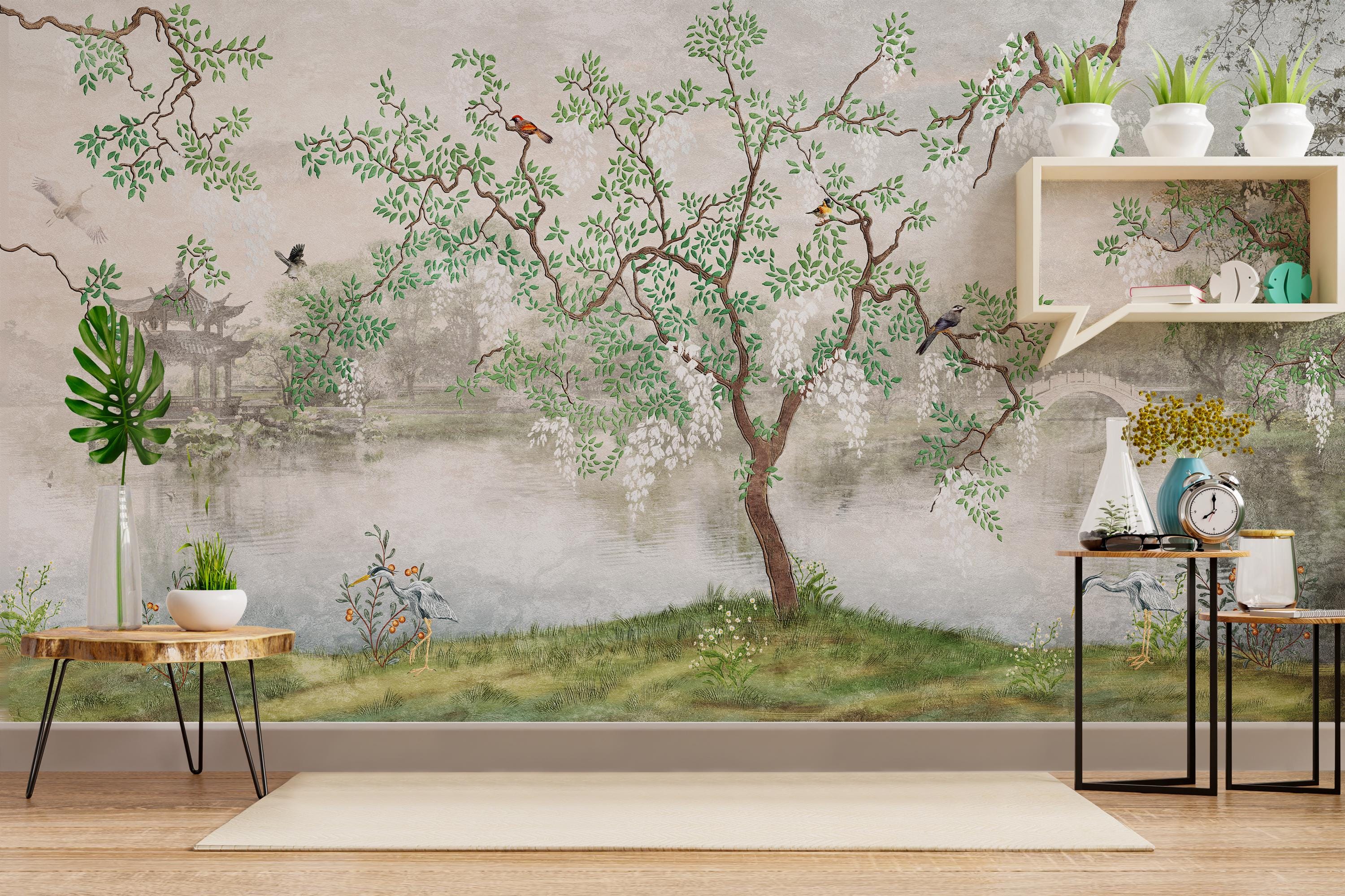 Chinoiserie Tree Wallpaper, Bird Branch Peel and Stick Wall Mural ...