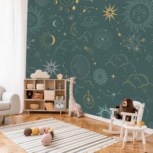 Nursery Astrology Wallpaper Mural: Celestial Peel and Stick Wall Mural ...