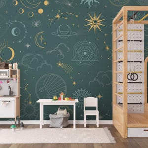 Nursery Astrology Wallpaper Mural: Celestial Peel and Stick Wall Mural ...