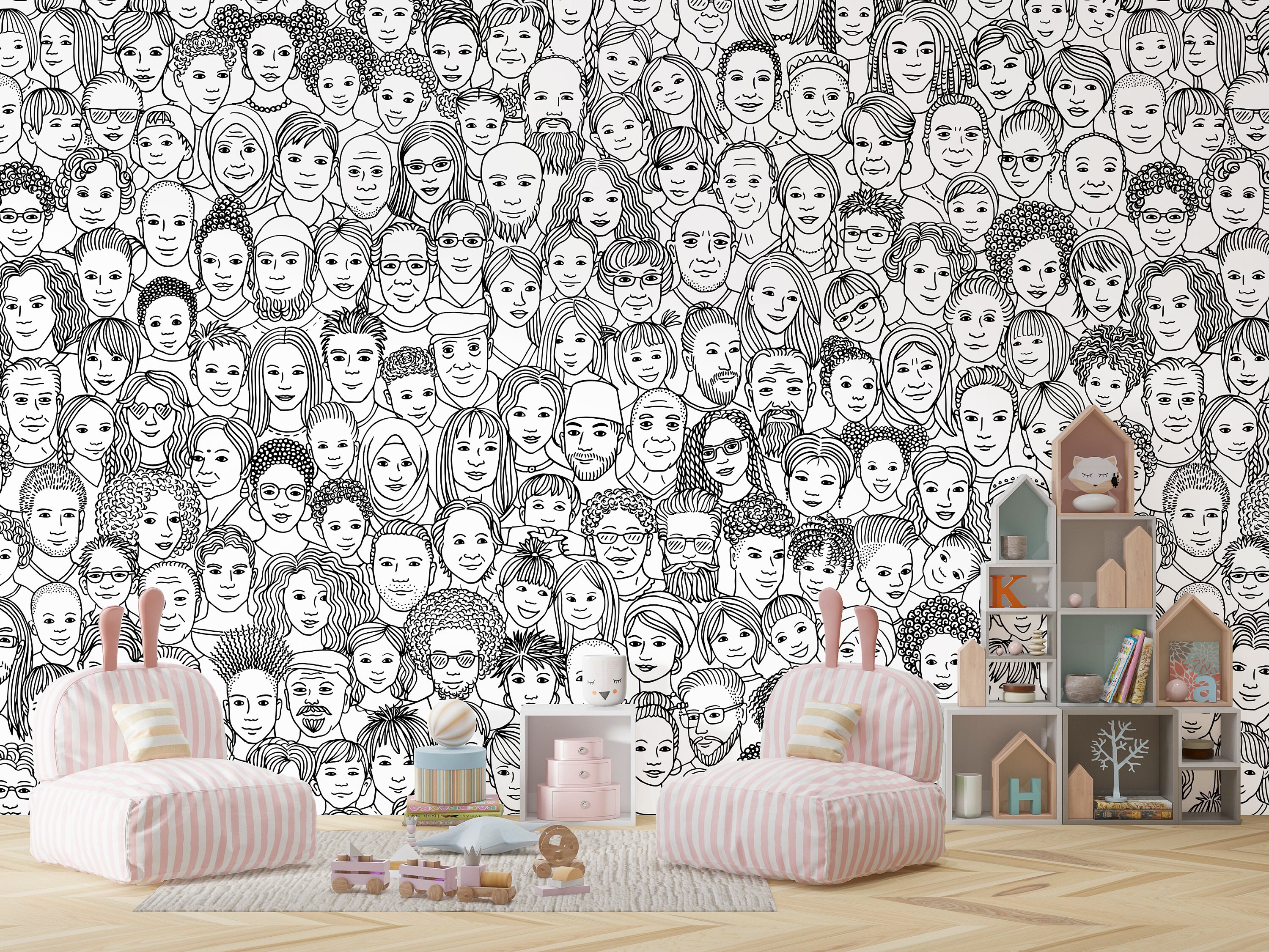 Black and White Human Face Wallpaper Art Wallpaper Faces Etsy