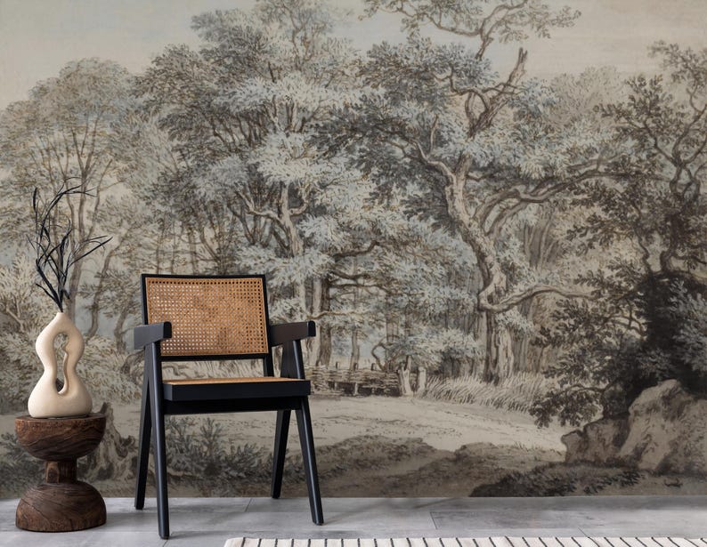 Vintage Scenic Wallpaper, Traditional Forest Tree Peel and Stick Wall ...