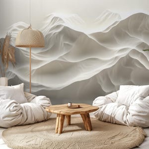 Carta da parati adesiva effetto marmo bianco, murale con silhouette di montagna per camera da letto o ufficio, elegante carta da parati moderna autoadesiva