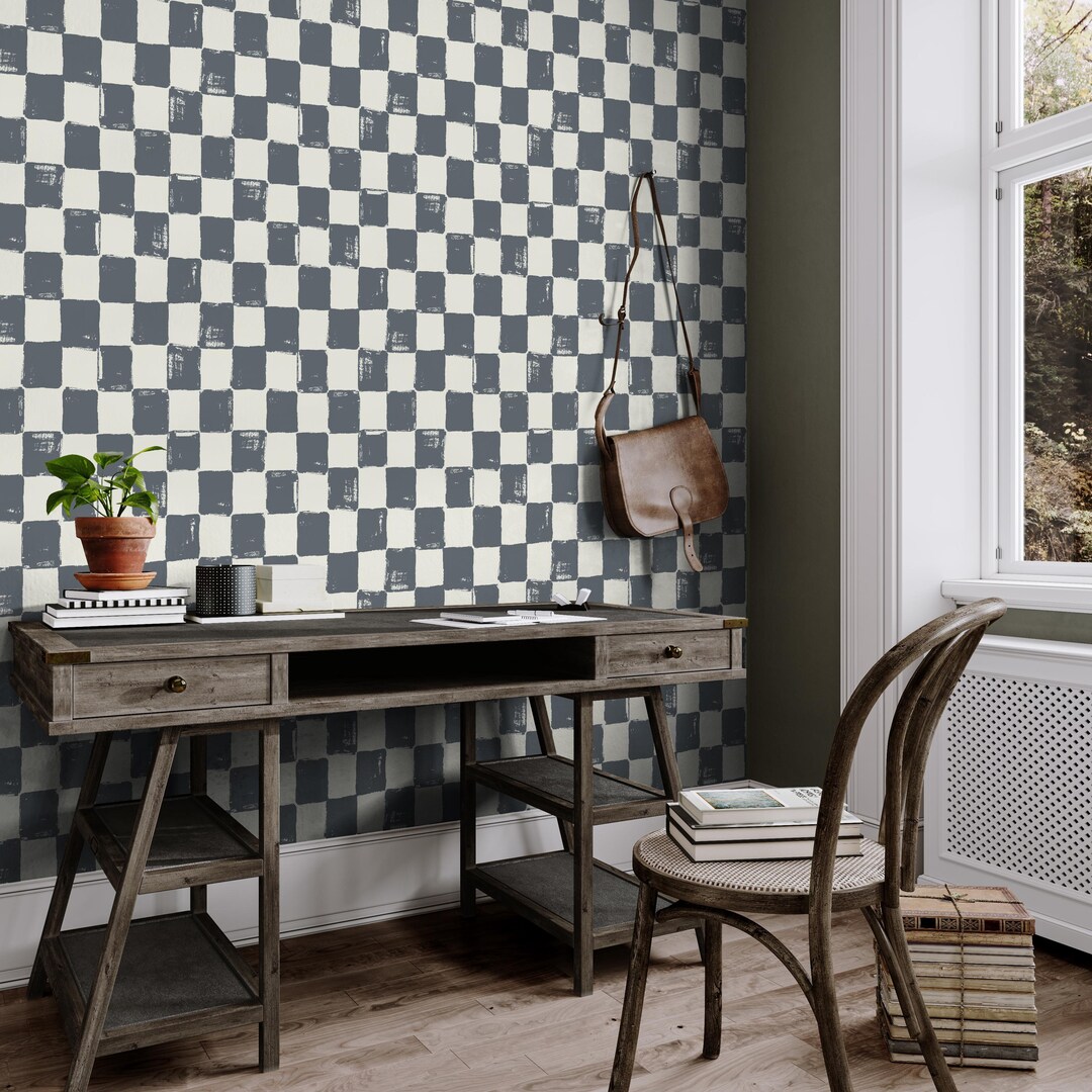 Gray Checker Wall Mural, Hand Painted Checkered Peel and Stick ...