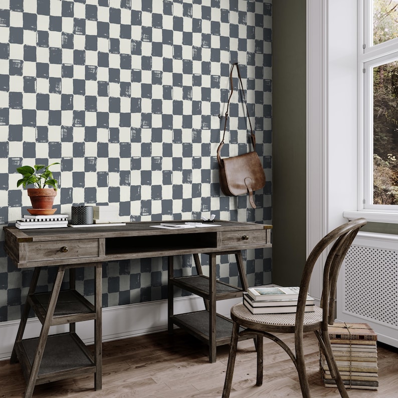 Gray Checker Wall Mural, Hand Painted Checkered Peel and Stick ...