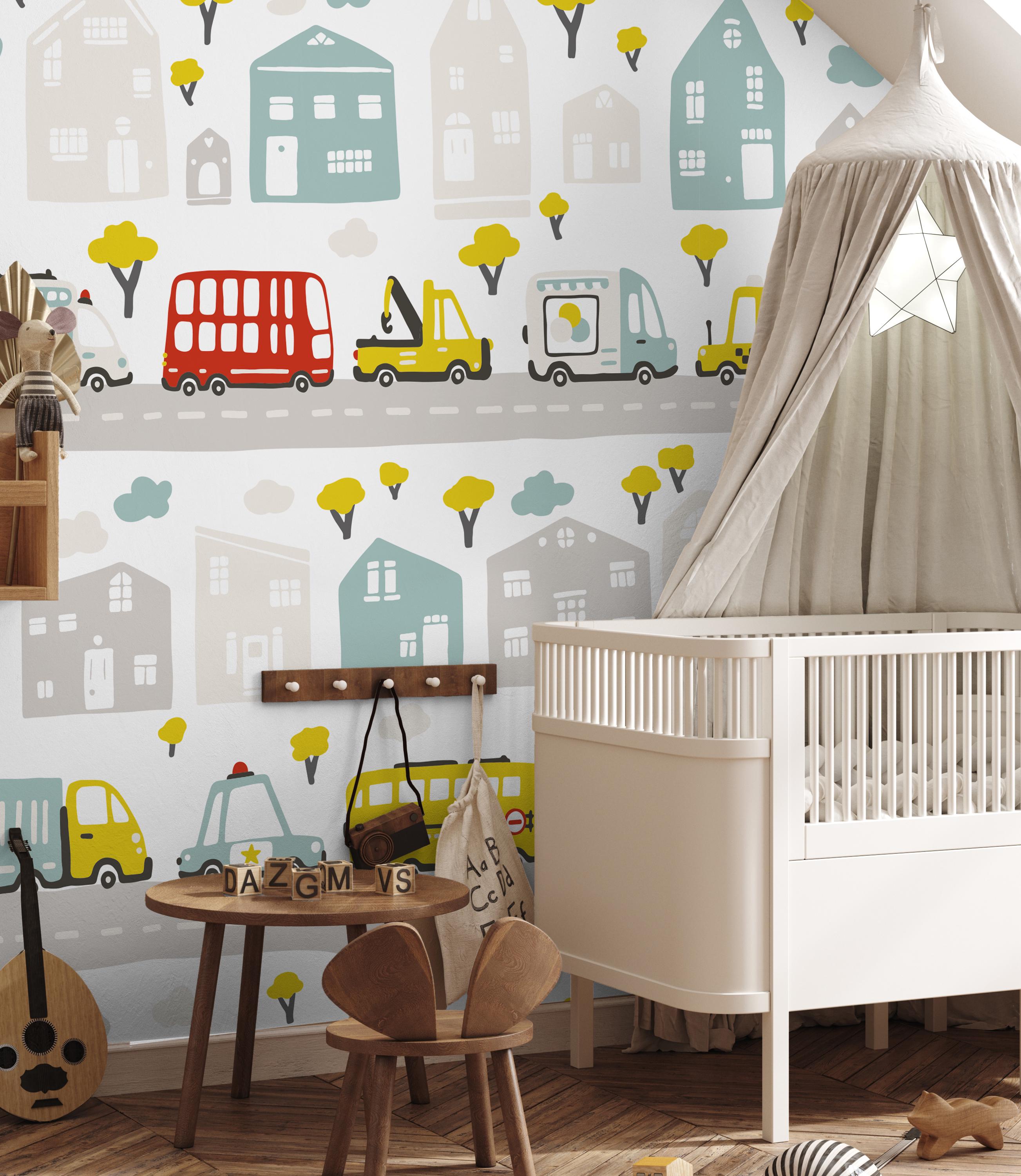 Kids Traffic Wallpaper: Peel and Stick City Mural, Nursery Decor