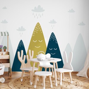 Raindrop Dreams Wallpaper, Soft Cloud Peel & Stick Mural, Pastel Nursery Wallpaper for Baby Room or Playroom, Removable Mural