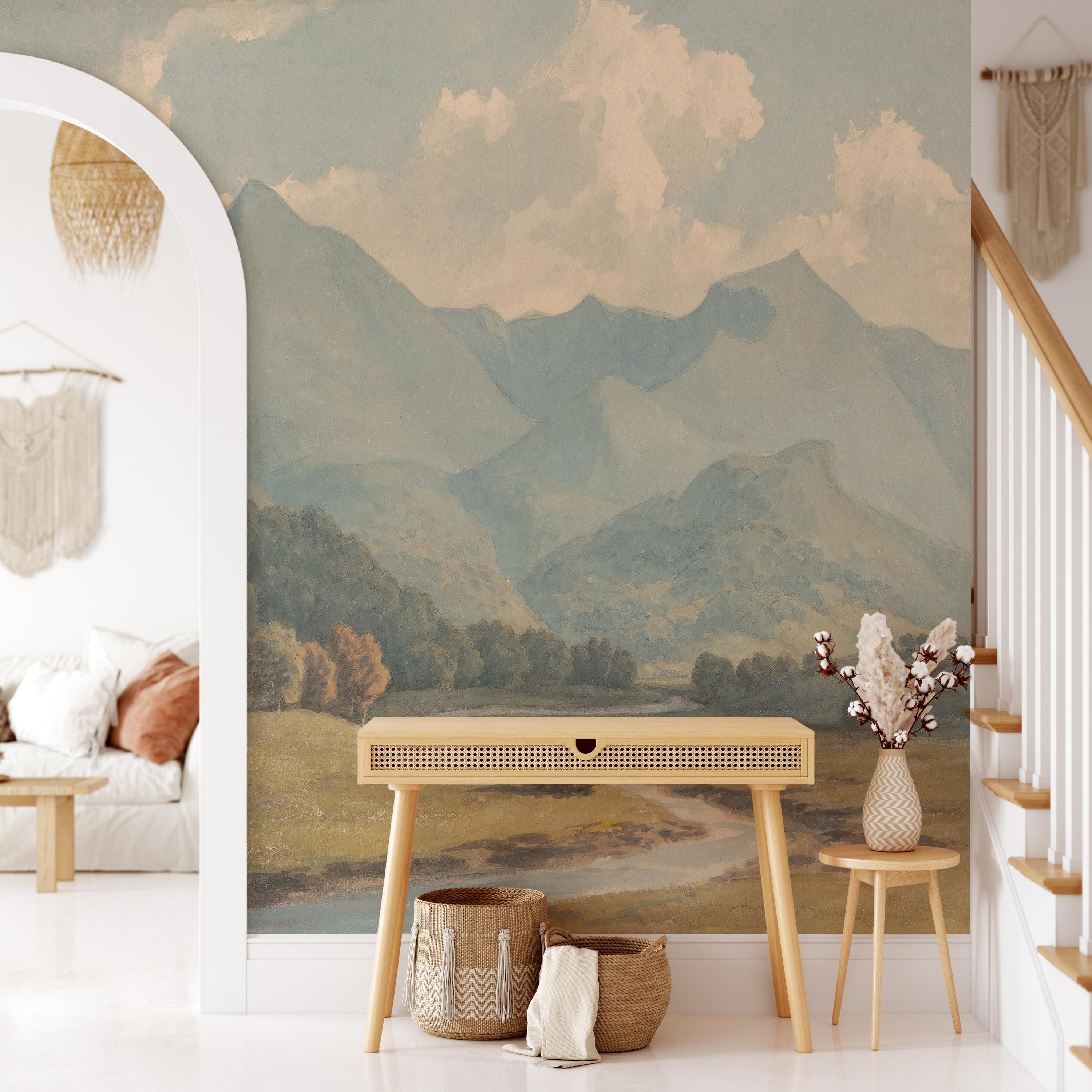 Vintage Mountain Mural Wallpaper: Peel and Stick Scenic Wall Art - Etsy