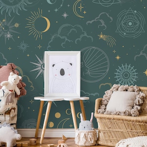 Nursery Astrology Wallpaper Mural: Celestial Peel and Stick Wall Mural ...