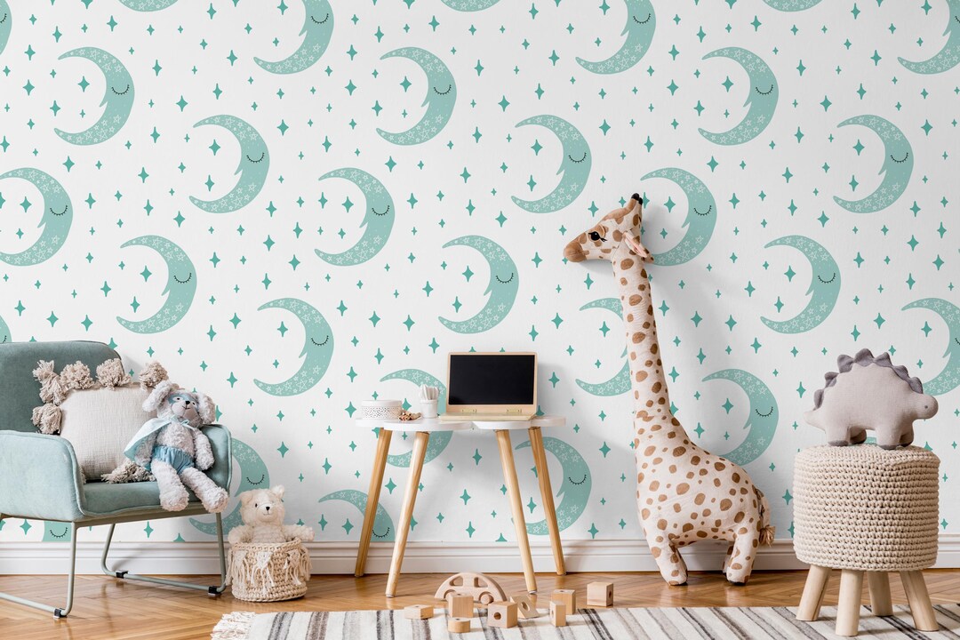 Moon Pattern Wallpaper, Stars Kids Room Peel and Stick Wallpaper - Etsy UK