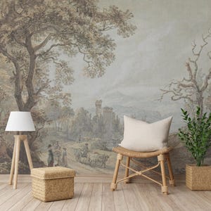 Vintage Landscape Wallpaper, Panoramic Tree Peel and Stick Wall Mural ...
