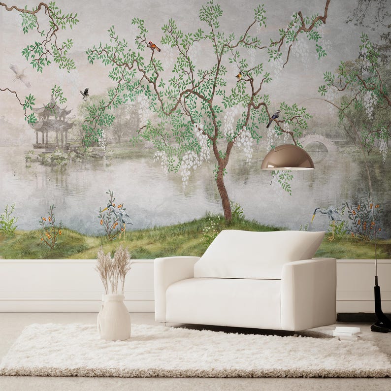 Chinoiserie Tree Wallpaper, Bird Branch Peel and Stick Wall Mural ...